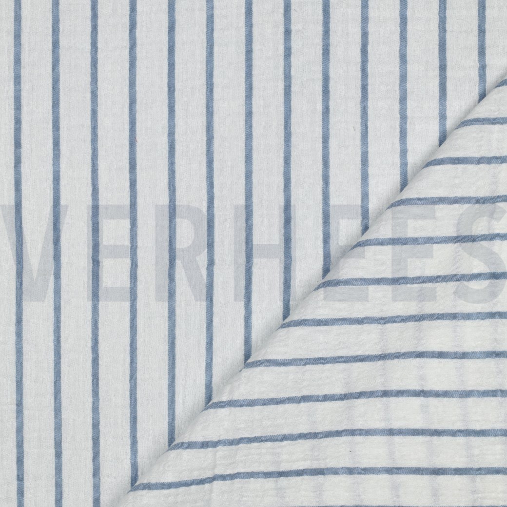 DOUBLE GAZE DE COTON TEINT EN FIL RAYURES BLEU #7