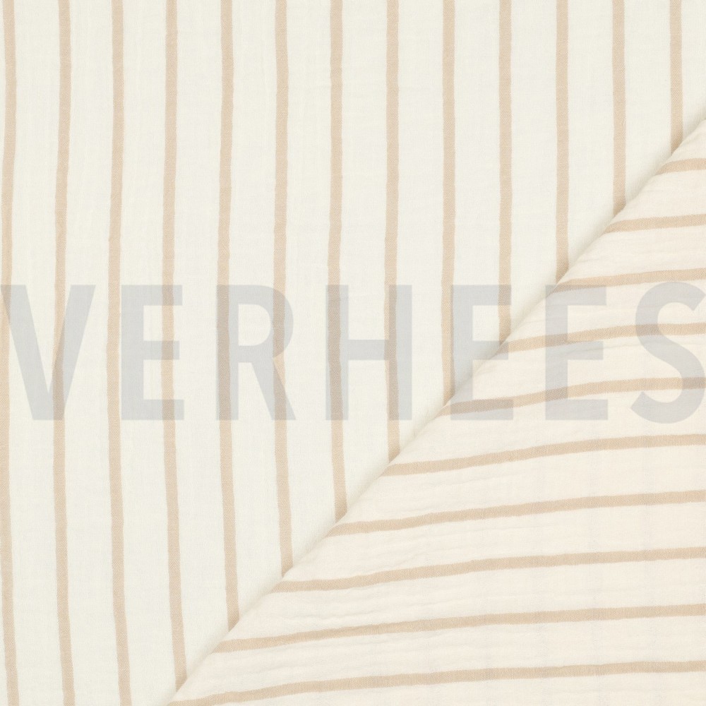 DOUBLE GAUZE GARENGEVERFD STREPEN BEIGE #7