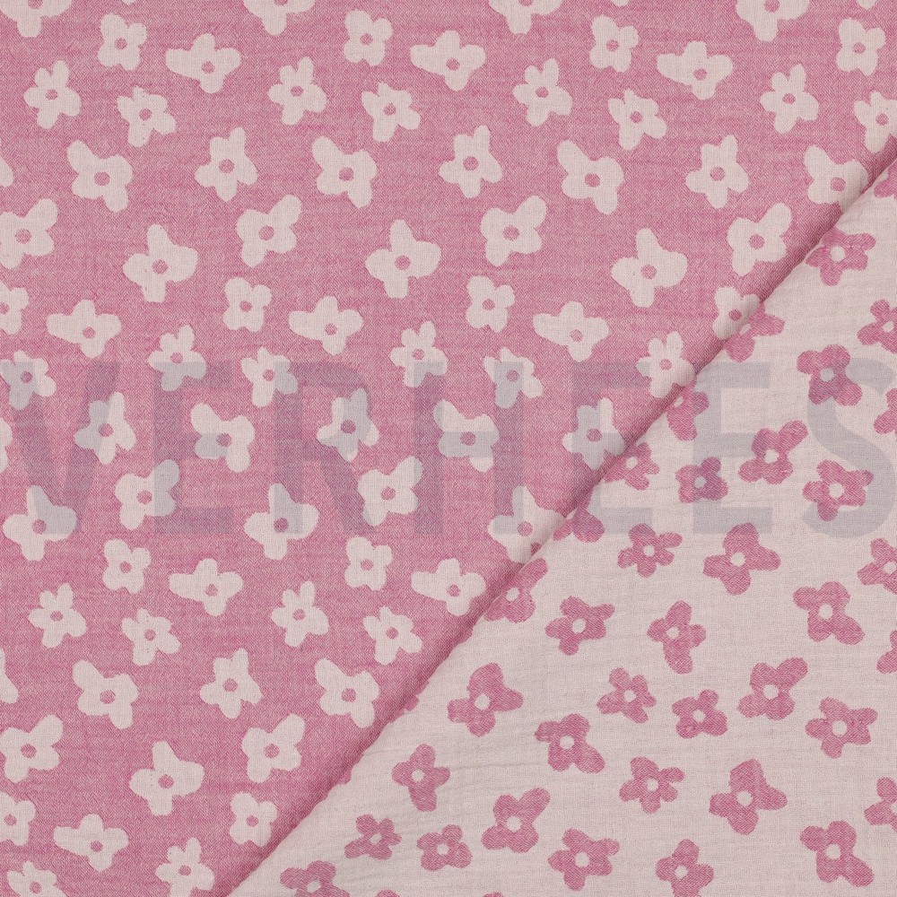 DOUBLE GAZE DE COTON JACQUARD FLEURS CERISE #7