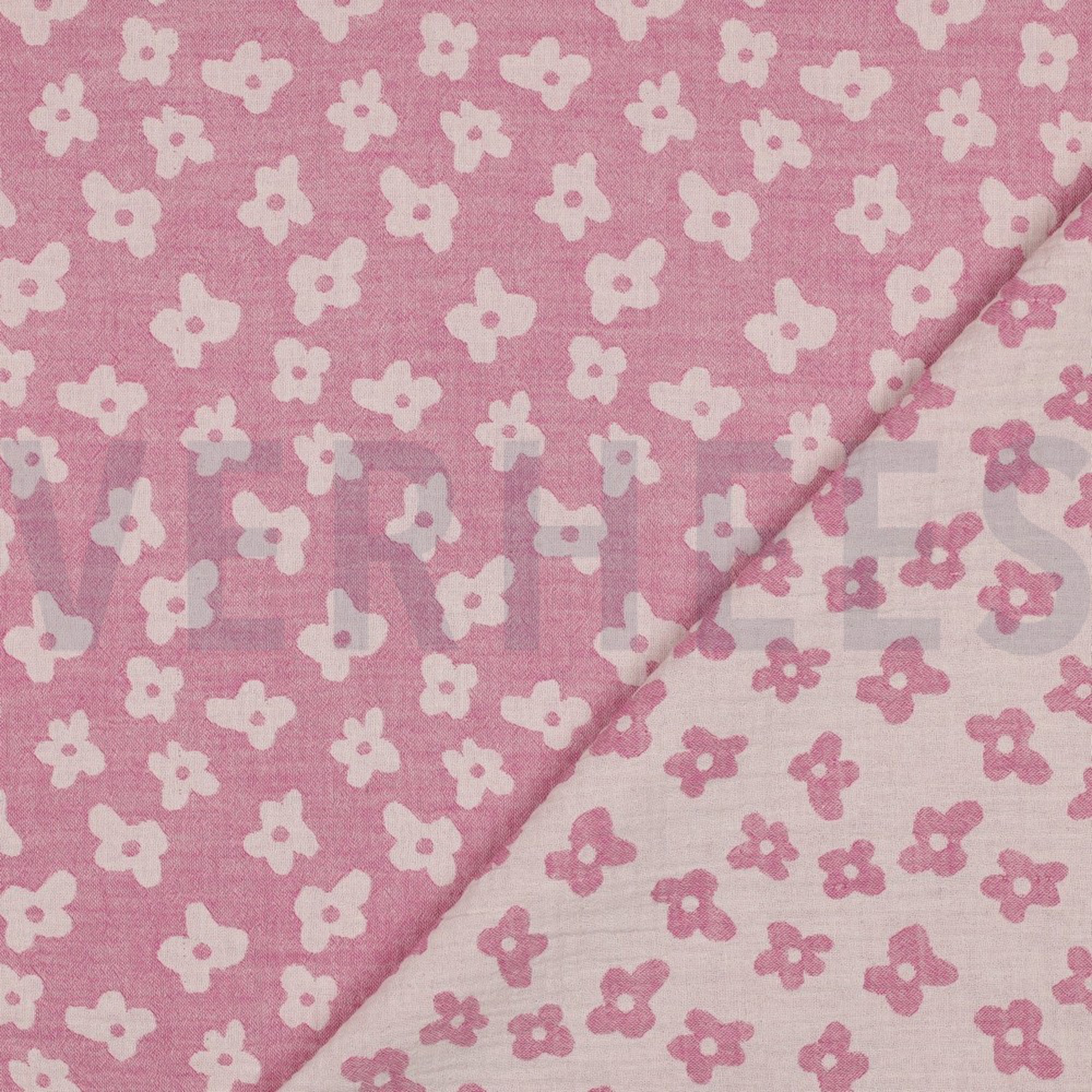 DOUBLE GAUZE JACQUARD FLOWERS CERISE (high resolution) #4