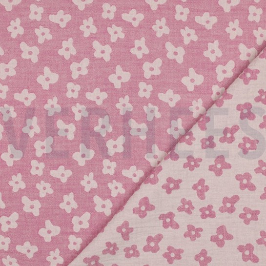 DOUBLE GAUZE JACQUARD FLOWERS CERISE #7