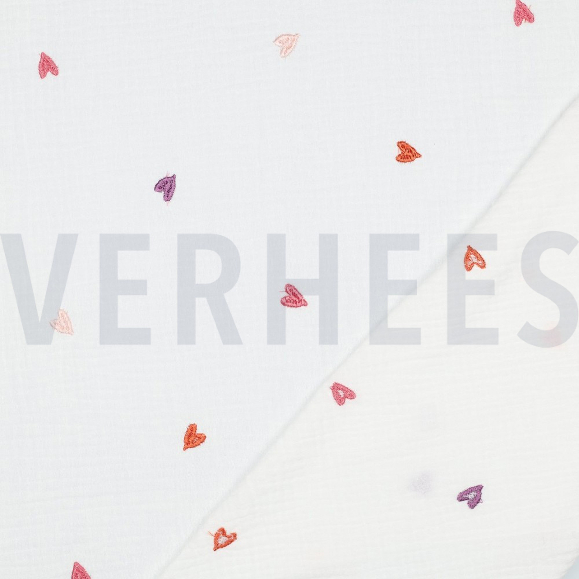 DOUBLE GAUZE EMBROIDERY HEARTS PINK/ORANGE (high resolution) #4