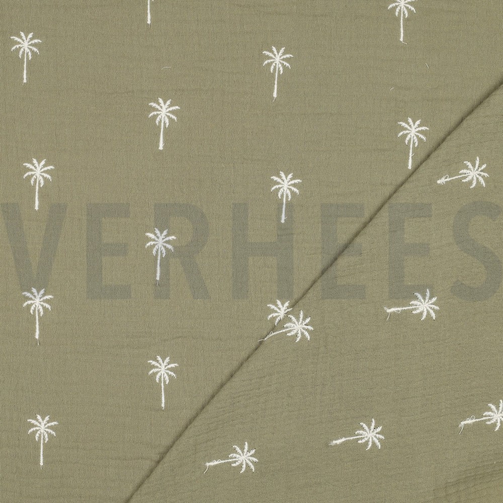 DOUBLE GAUZE EMBROIDERY PALMBOMEN MOSGROEN #7