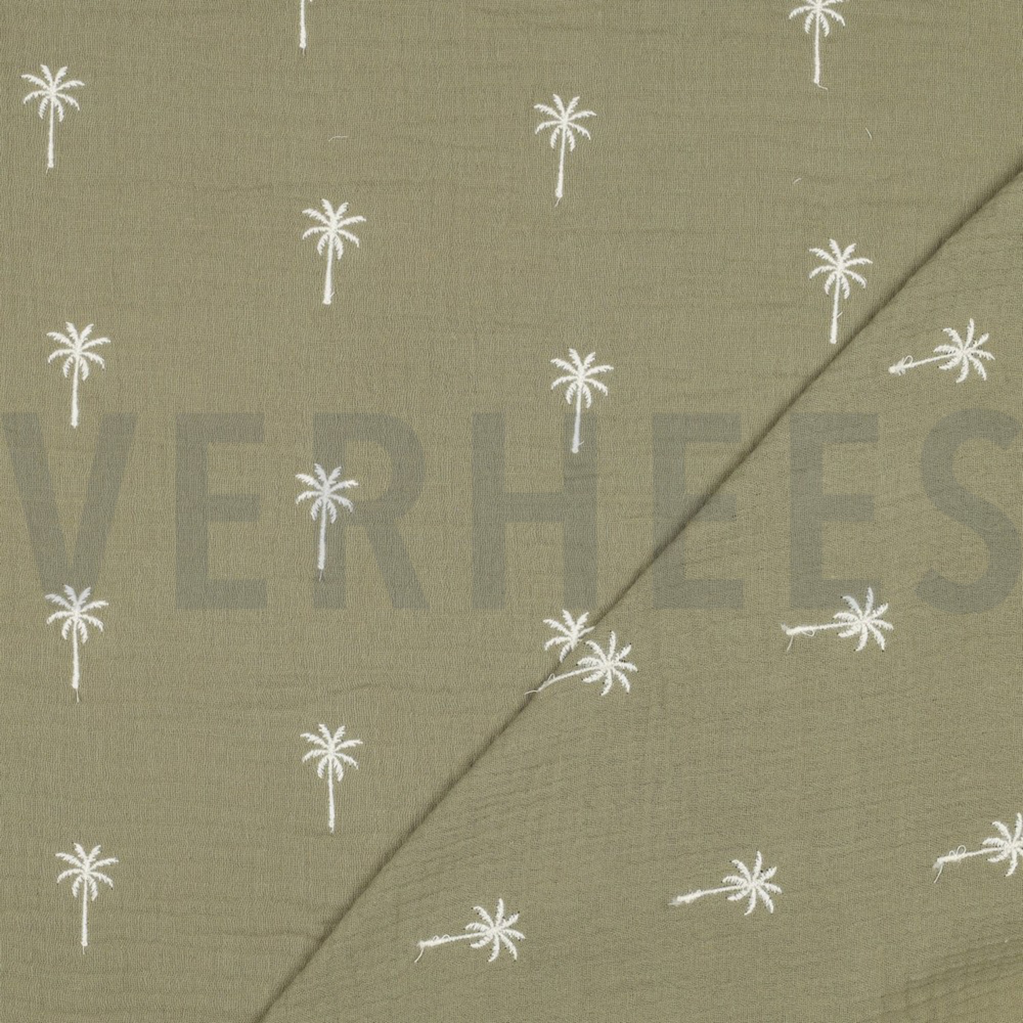 DOUBLE GAZE DE COTON BRODERIE PALMIERS VERT MOUSSE (high resolution) #4