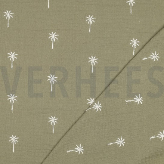DOUBLE GAZE DE COTON BRODERIE PALMIERS VERT MOUSSE #7