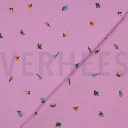 MUSSELIN STICKEREI BLUMEN HELLROSA #7