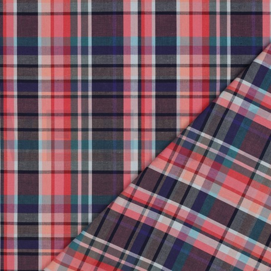 BAUMWOLLE GARNGEFÄRBT KAROS DUNKELKORALLE #7