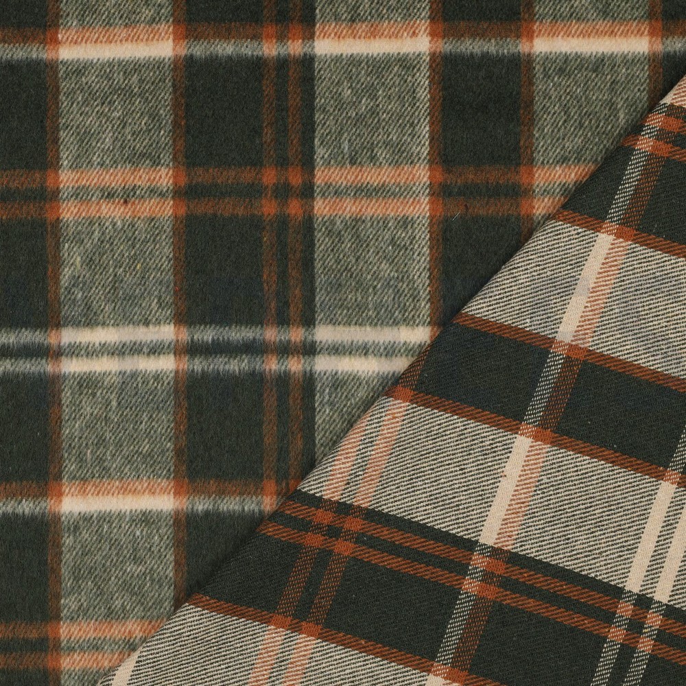 GEBÜRSTETER MANTELSTOFF GARNGEFÄRBT KAROS GRÜN #7