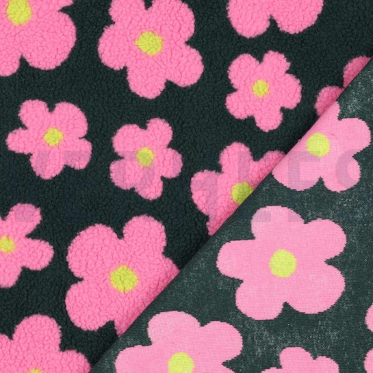 TEDDYSTOFF JACQUARD BLUMEN ARMYGRÜN/ROSA #7