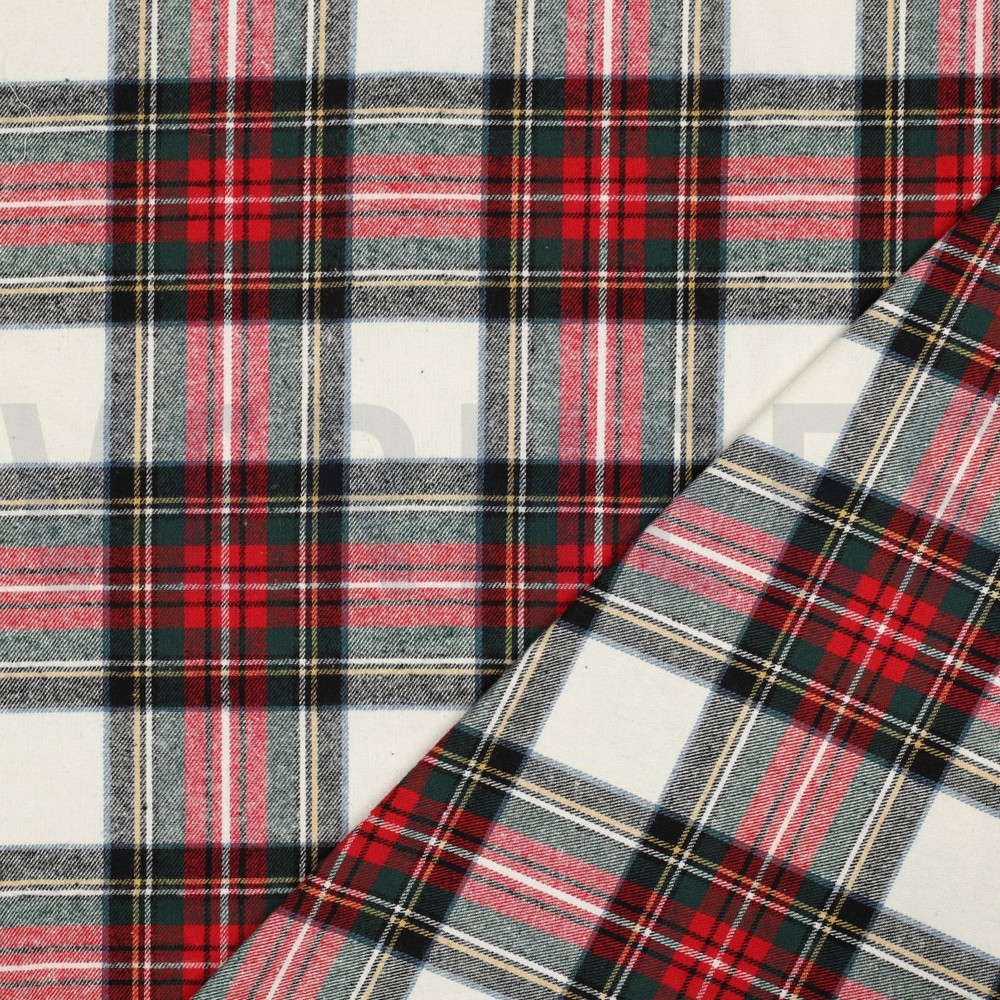COTTON YARN DYED BRUSHED CHECKS ECRU/RED #7