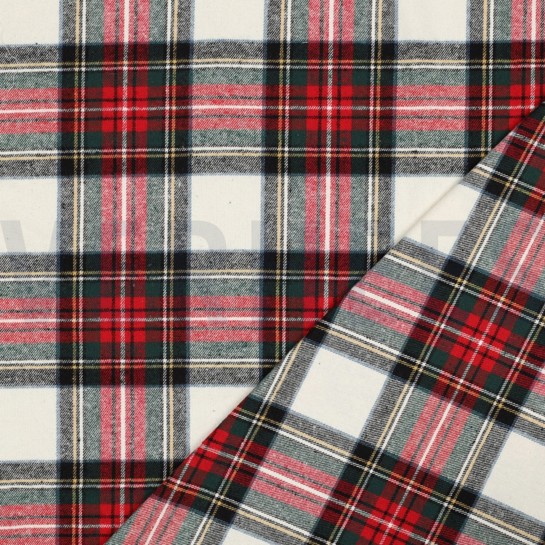 BAUMWOLLE GARNGEFÄRBT ANGERAUT KAROS ECRU/ROT #7