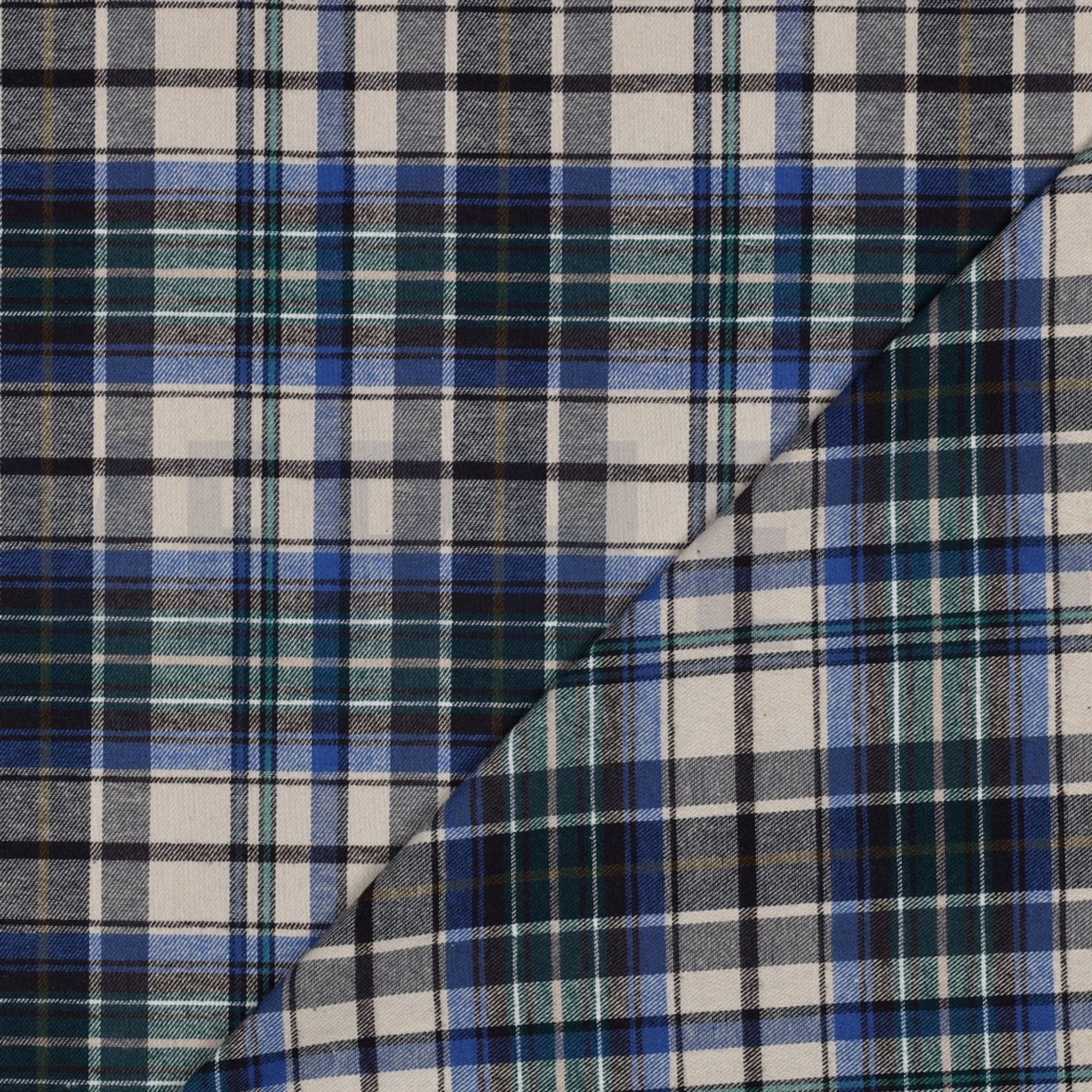 BAUMWOLLE GARNGEFÄRBT ANGERAUT KAROS BLAU (high resolution) #4