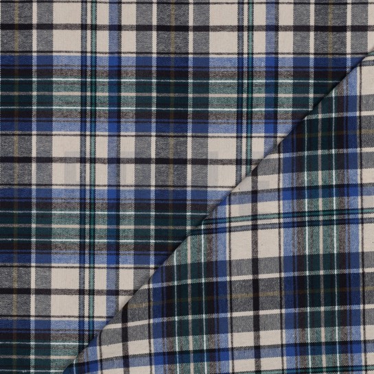 BAUMWOLLE GARNGEFÄRBT ANGERAUT KAROS BLAU #7