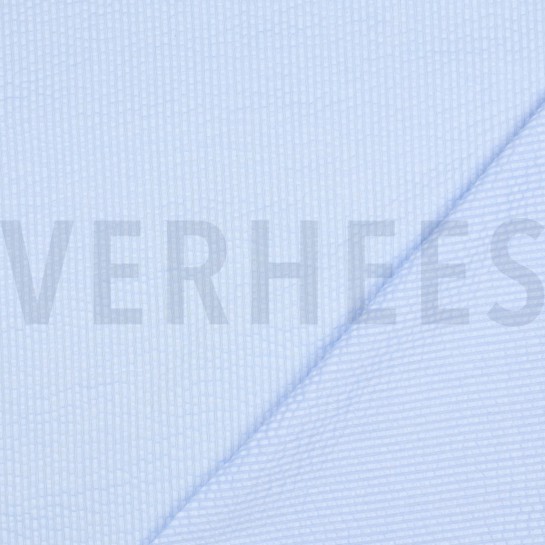 BAUMWOLLE SEERSUCKER GARNGEFÄRBT STREIFEN BLAU #7