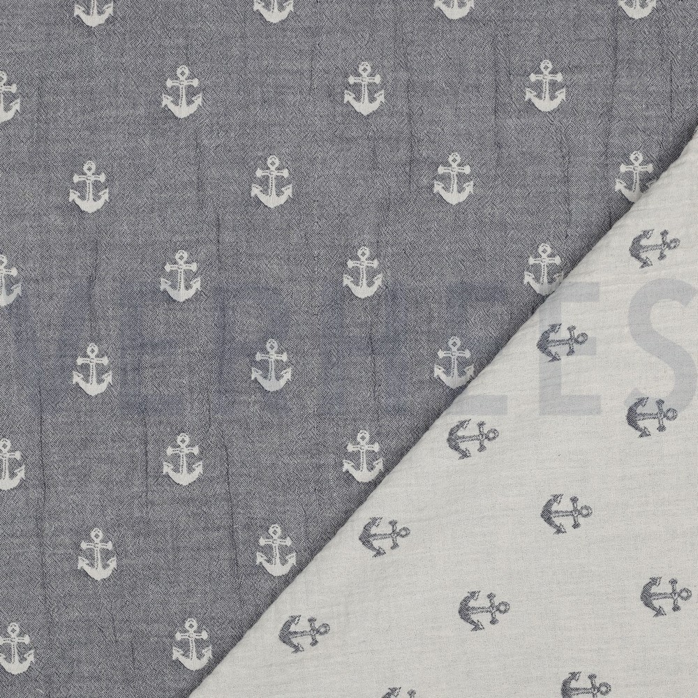 MUSSELIN JACQUARD ANKER ZWEISEITIG MARINEBLAU #7