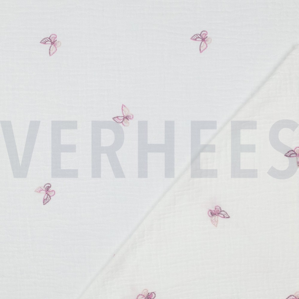 DOUBLE GAUZE EMBROIDERY BUTTERFLIES WHITE #7