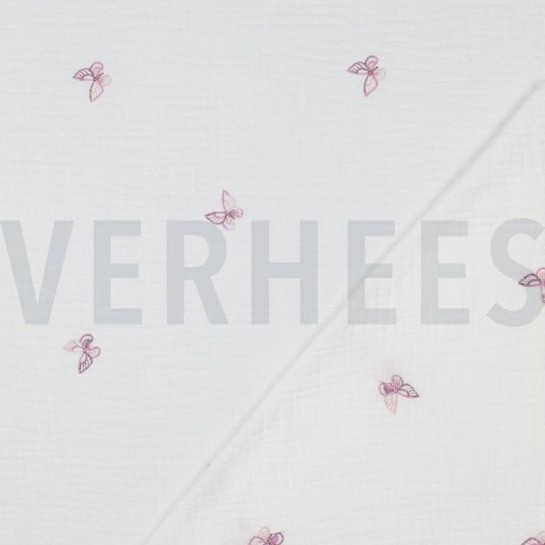 DOUBLE GAUZE EMBROIDERY VLINDERS WIT #7