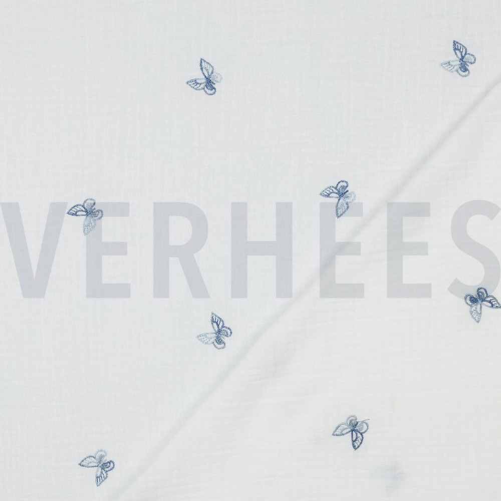 DOUBLE GAZE DE COTON BRODERIE PAPILLONS BLANC #7