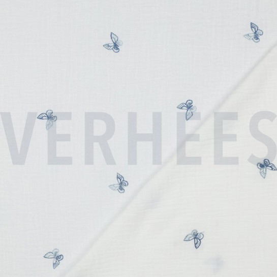 DOUBLE GAUZE EMBROIDERY VLINDERS WIT #7