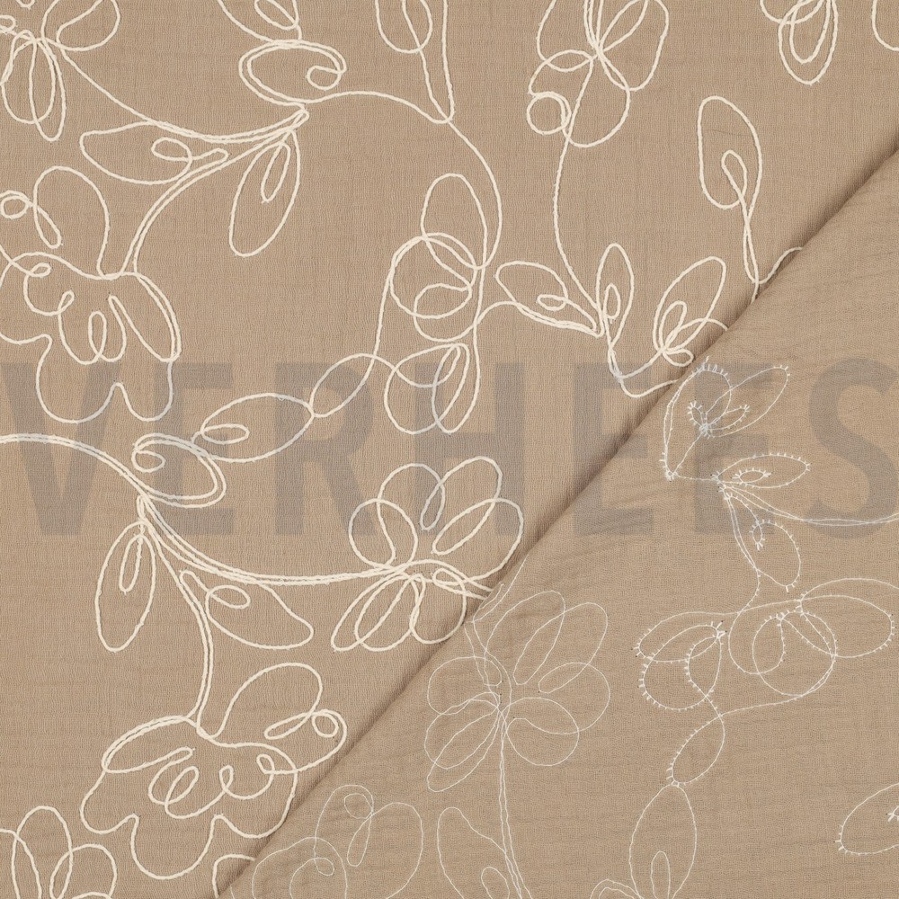 DOUBLE GAUZE EMBROIDERY BLOEMEN BEIGE #7