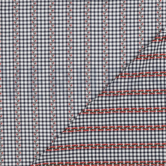 KATOEN JACQUARD BLOEMEN MARINEBLAUW #7