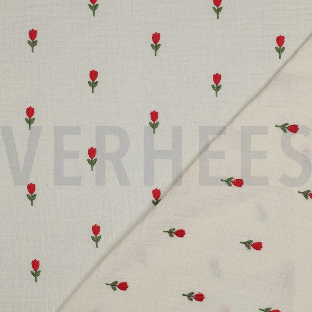 DOUBLE GAUZE EMBROIDERY BLOEMEN NATUREL #7