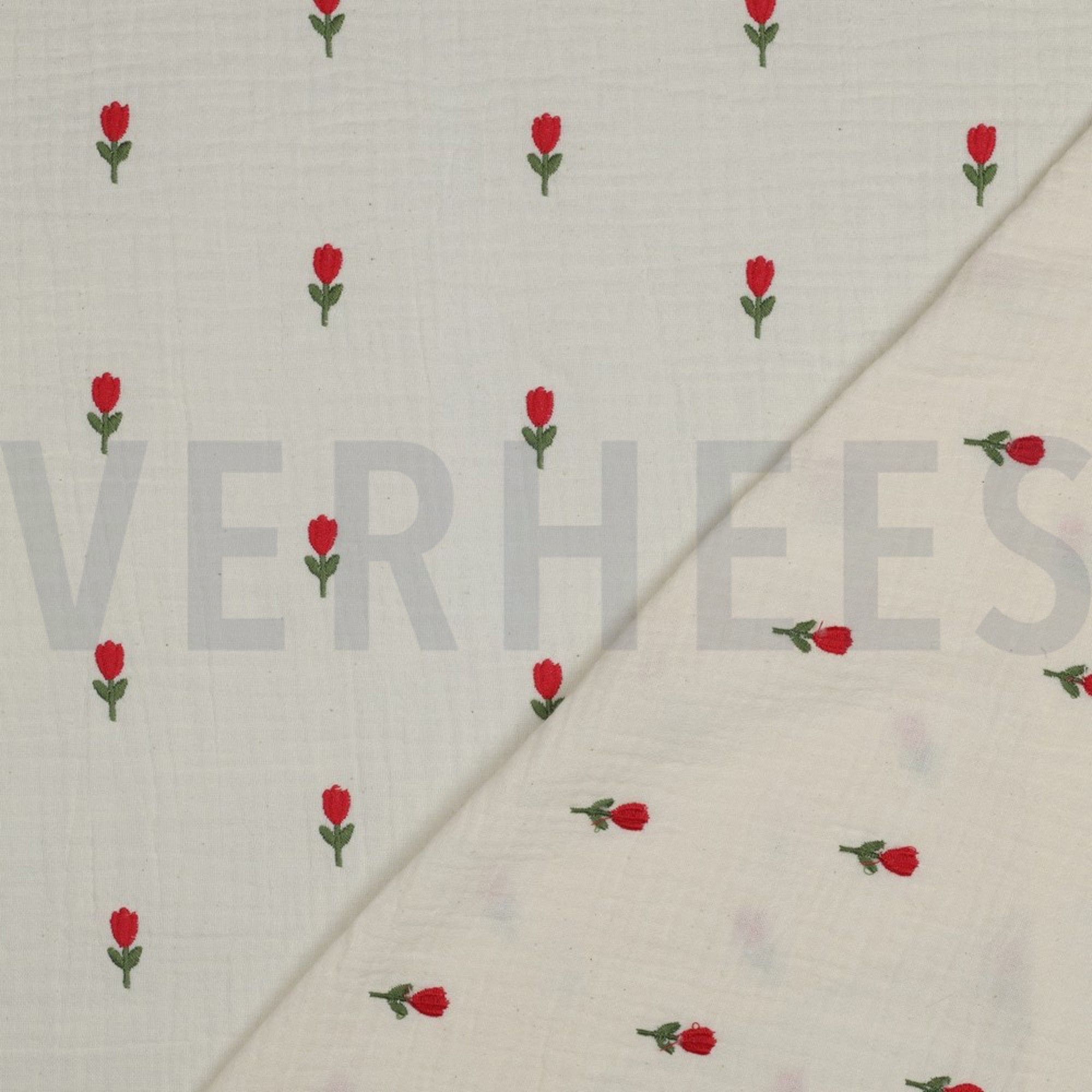 DOUBLE GAZE DE COTON BRODERIE FLEURS NATUREL (high resolution) #4