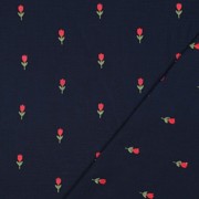 DOUBLE GAZE DE COTON BRODERIE FLEURS BLEU MARINE (thumbnail) #4