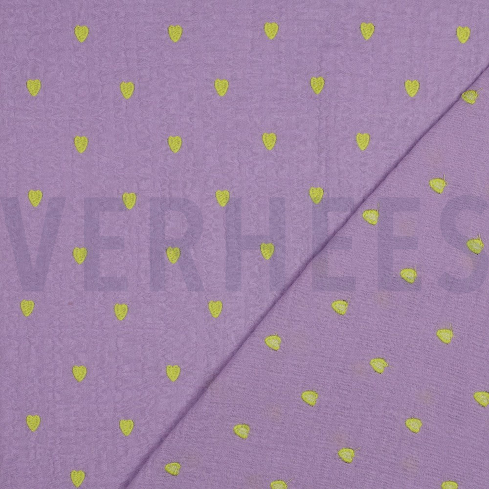 DOUBLE GAZE DE COTON BRODERIE COEURS NEON LAVANDE (high resolution) #4