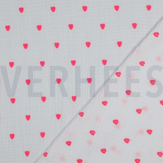 DOUBLE GAUZE EMBROIDERY NEON HEARTS WHITE #7