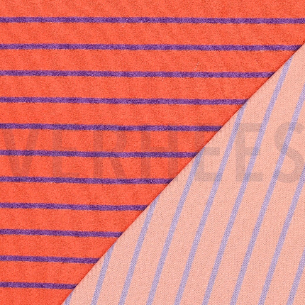 KATOENEN BADSTOF GARENGEVERFD STREPEN ORANJE/PAARS #7