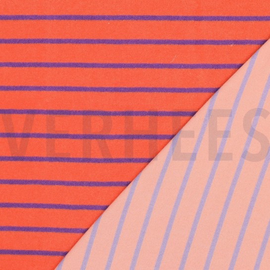 KATOEN BADSTOF GARENGEVERFD STREPEN ORANJE/PAARS #7
