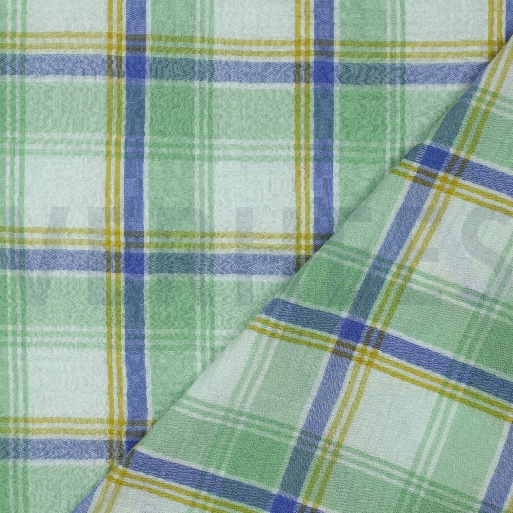 DOUBLE GAUZE GARENGEVERFD RUITEN GROEN #7