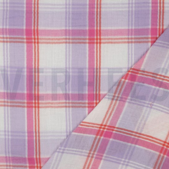 DOUBLE GAUZE GARENGEVERFD RUITEN LAVENDEL #7