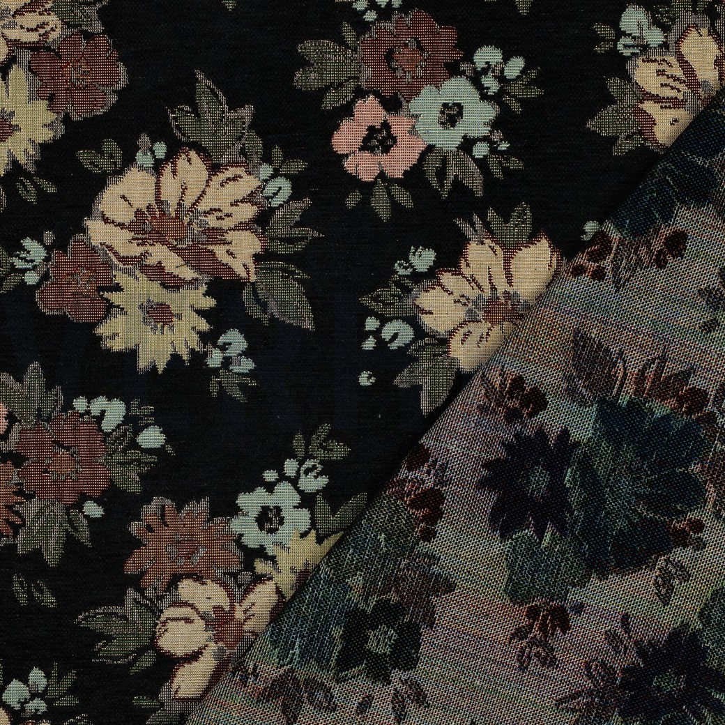 GOBELIN CHENILLE FLOWERS BLACK #7