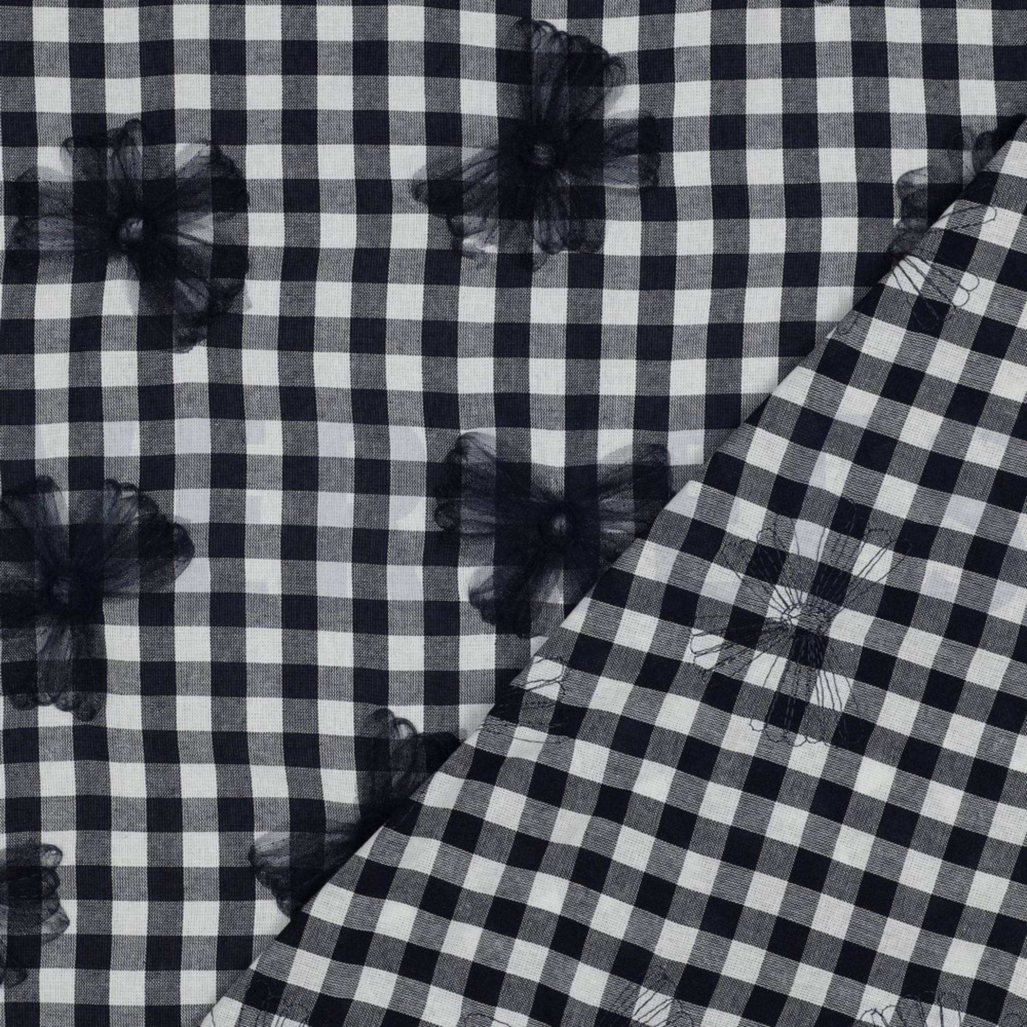 BAUMWOLLE GARNGEFÄRBT KAROS TÜLL BLUMEN MARINEBLAU (high resolution) #4