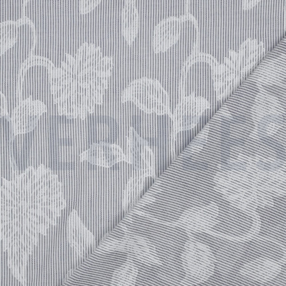 COTON TEINT ET FIL RAYURES JACQUARD FLEURS BLEU MARINE #7