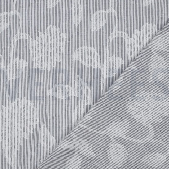 KATOEN GARENGEVERFD STREPEN JACQUARD BLOEMEN MARINEBLAUW #7
