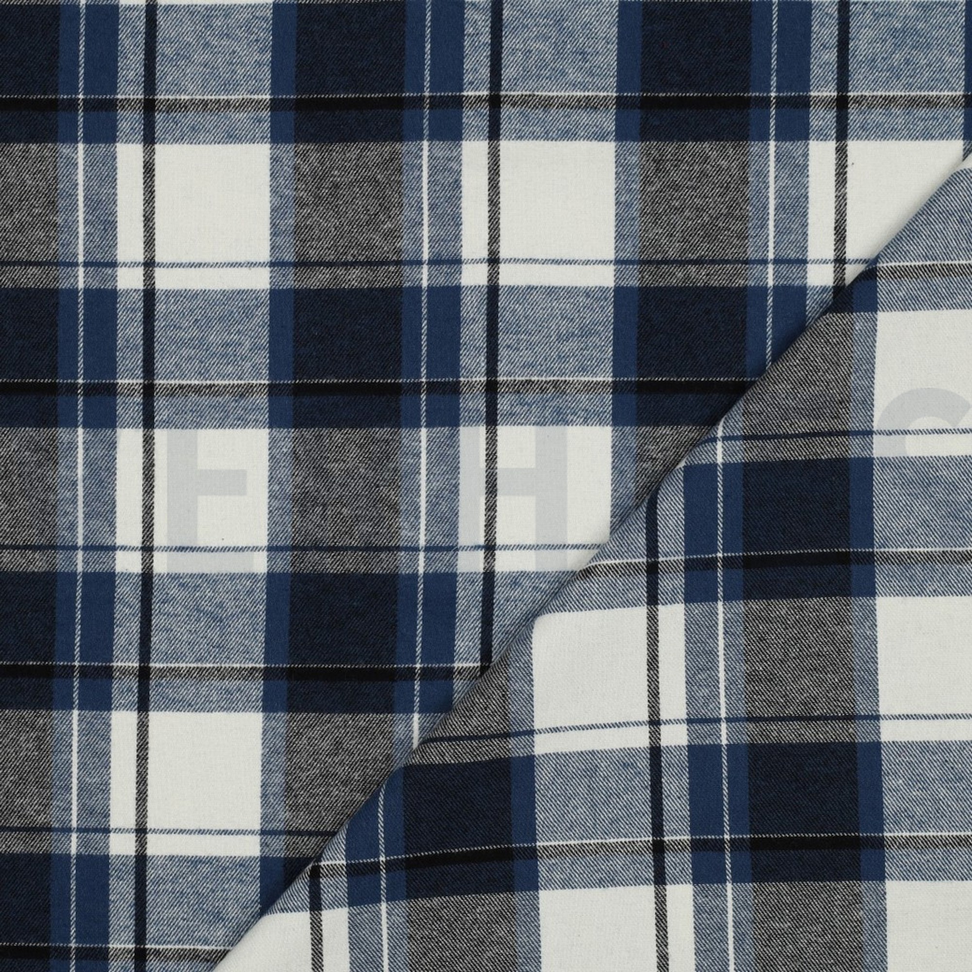 BAUMWOLLE GARNGEFÄRBT ANGERAUT KAROS MARINEBLAU (high resolution) #4