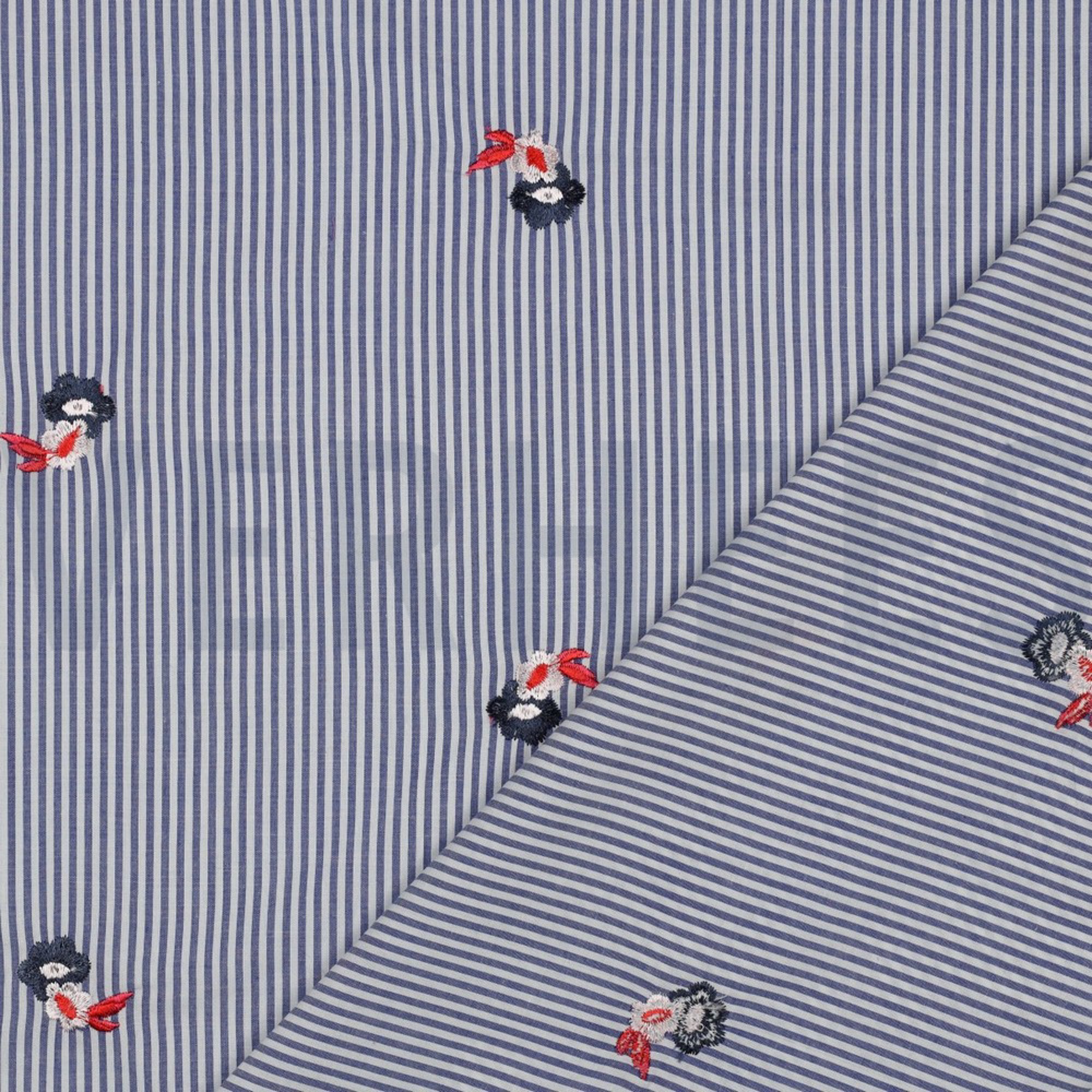 COTON RAYURES BRODERIE FLEURS BLEU (high resolution) #4