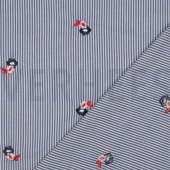 COTON RAYURES BRODERIE FLEURS BLEU #7