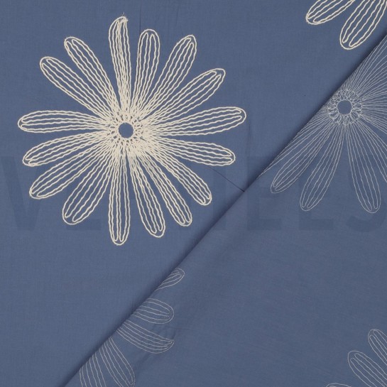 KATOEN EMBROIDERY BLOEMEN JEANSBLAUW #7