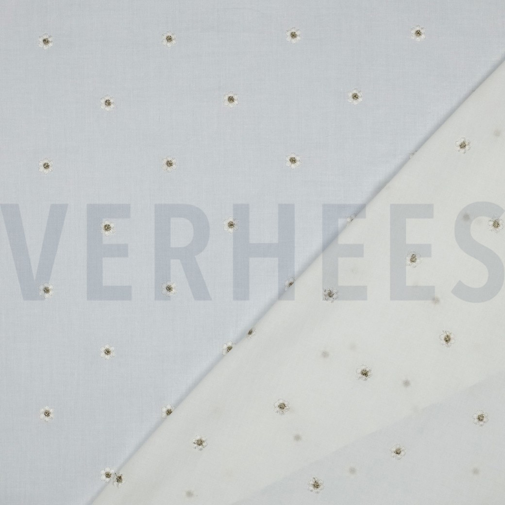 BAUMWOLLE VOILE STICKEREI LUREX BLUMEN WEISS #7