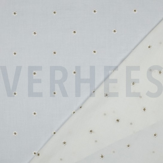 COTON VOILE BRODERIE FLEURS LUREX BLANC #7