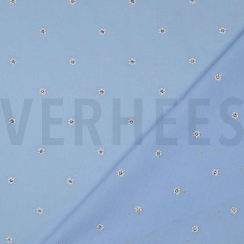 COTTON VOILE EMBROIDERY LUREX FLOWERS LIGHT BLUE #7