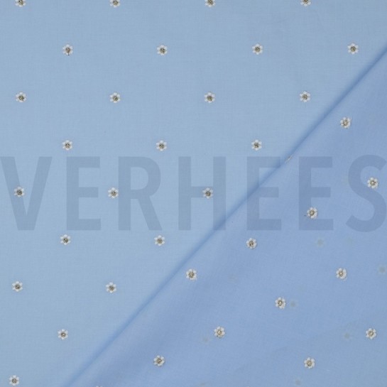 BAUMWOLLE VOILE STICKEREI LUREX BLUMEN HELLBLAU #7