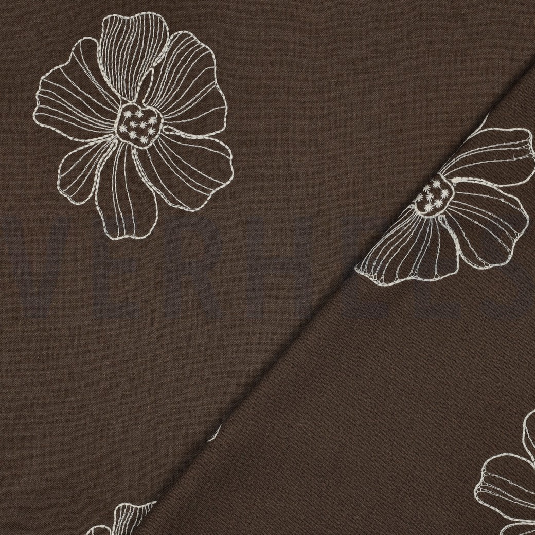 LIN VISCOSE BRODERIE FLEURS BRUN #7