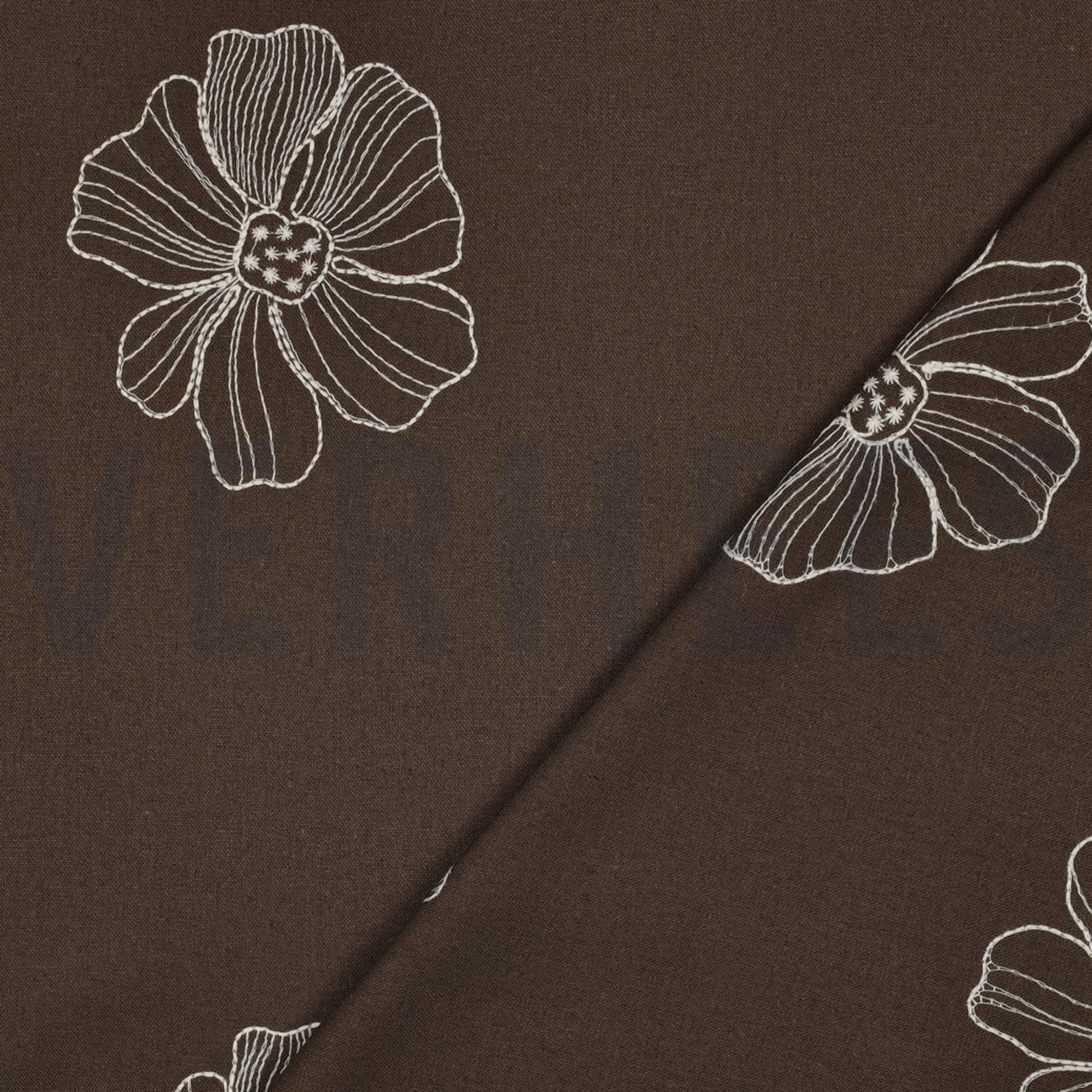 LEINEN VISKOSE STICKEREI BLUMEN BRAUN (high resolution) #4