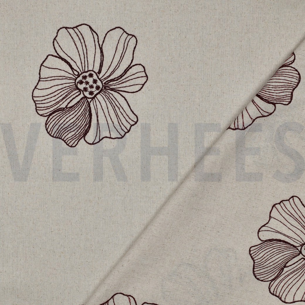 LINEN VISCOSE EMBROIDERY FLOWERS NATURAL #7