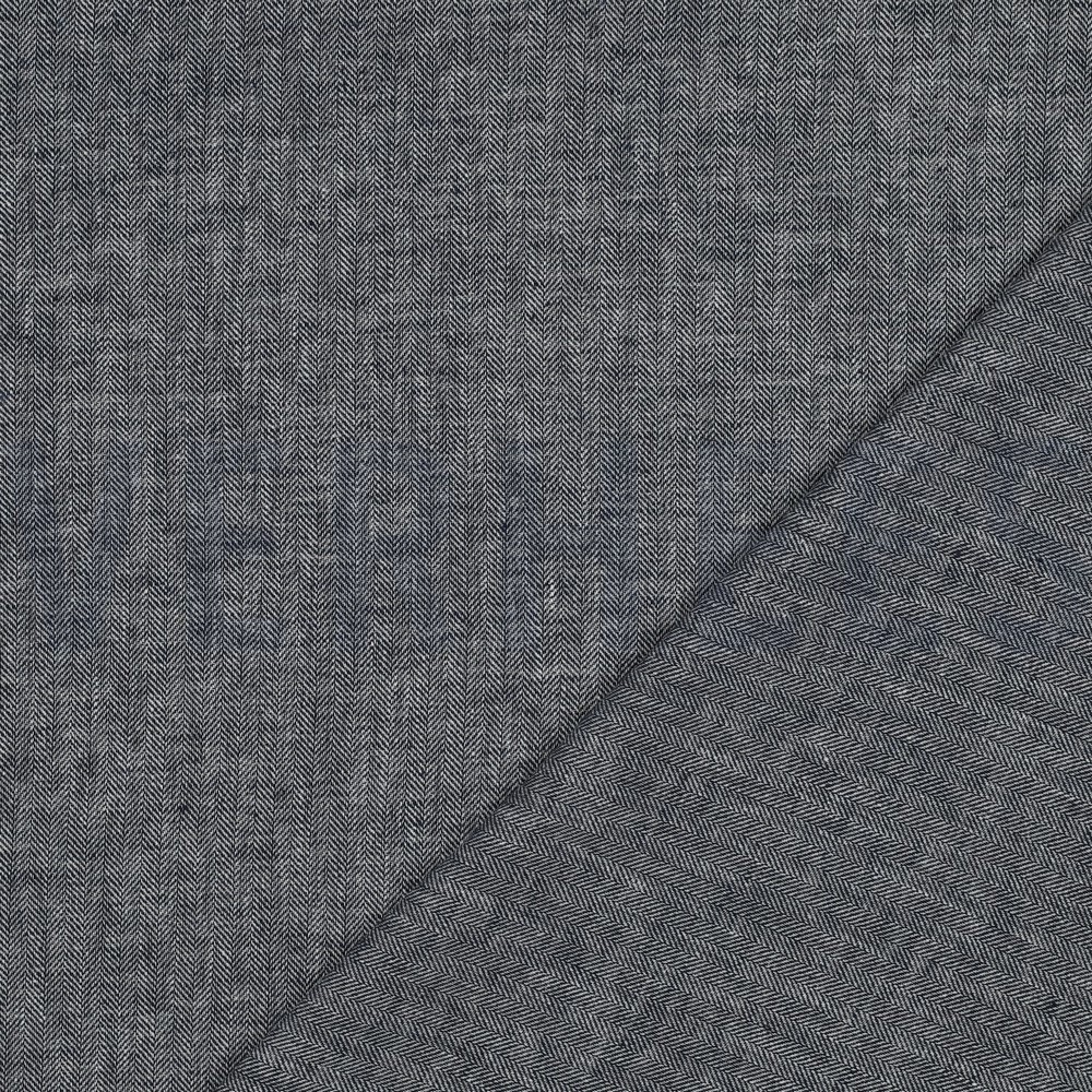 LINEN COTTON HERRINGBONE NAVY #7